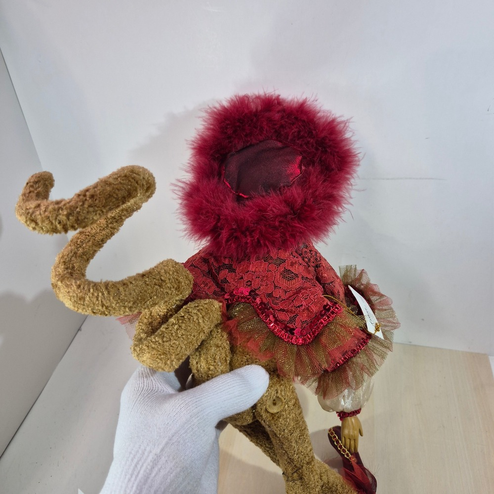Katherine's Collection Panache Red Monkey Doll Victorian Lace Feather Ornament - Picture 4 of 9
